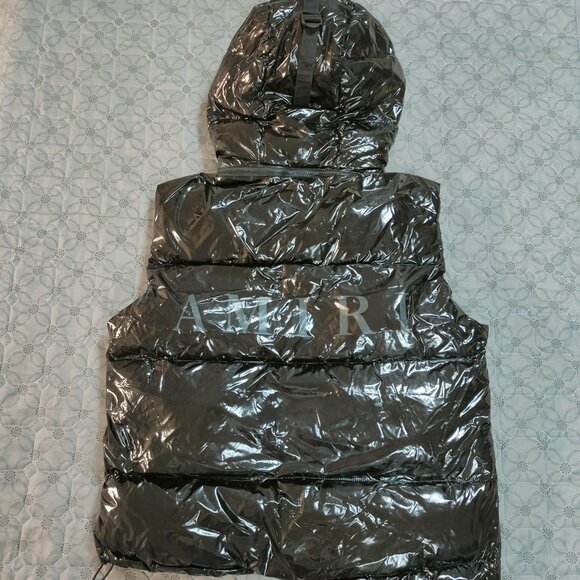 Amiri Shiny Down Gilet Puffer Vest Black Size XL - Picture 8 of 9